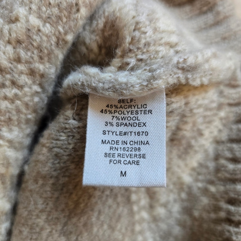Bucket List Star Pattern Oversized Cardigan Sweater Tan Cream Wool Blend IT1670M - Picture 8 of 8